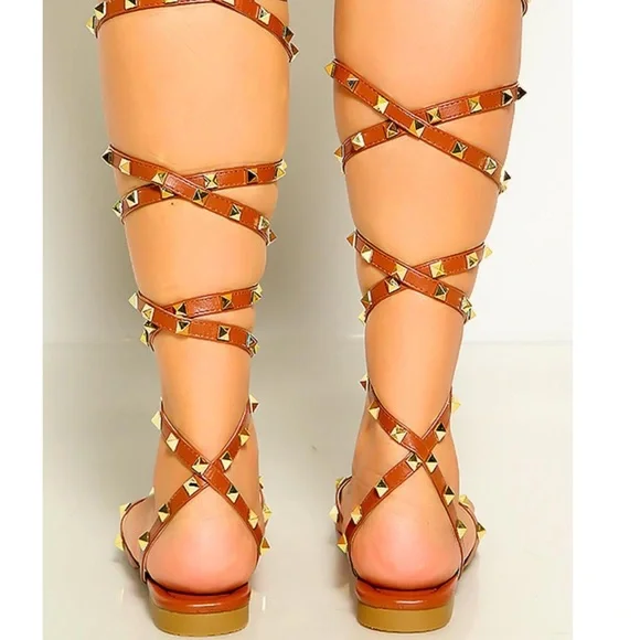 Brown Gladiator Sandals with Studded Details - Picture 2 of 3